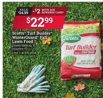 Ace Hardware Scotts turf builder winterguard fall lawn food offer