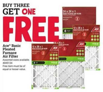 Ace Hardware Ace basic pleated furnace air filter offer