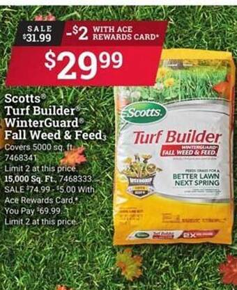 Ace Hardware Scotts turf builder winterguard fall weed & feed offer