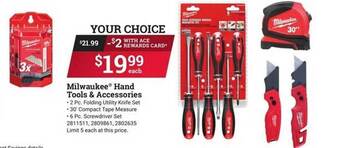 Ace Hardware Milwaukee hand tools & accessories offer