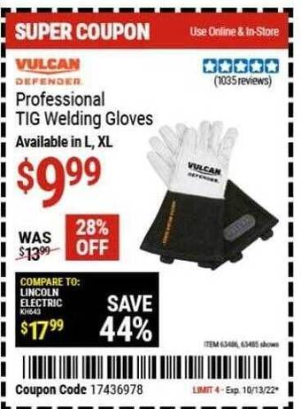 Harbor Freight Tools Vulcan professional tig welding gloves offer