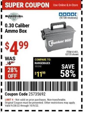 Harbor Freight Tools Bunker hill 0.30 caliber ammo box offer
