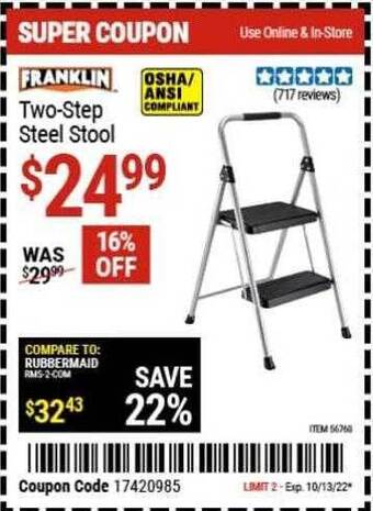 Harbor Freight Tools Franklin two-step steel stool offer