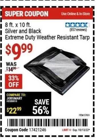 Harbor Freight Tools Silver and black extreme duty weather resistant tarp offer