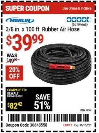 Harbor Freight Tools Merlin rubber air hose offer