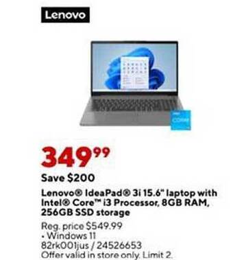 Staples Lenovo ideapad 3i 15.6 offer