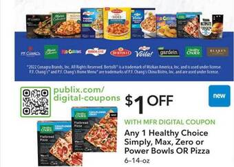 Publix Healthy choice simply, max, zero or power bowls or pizza offer