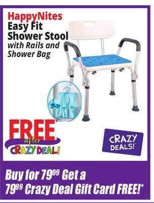 Ocean State Job Lot Happynites easy fit shower stool with rails and shower bag offer