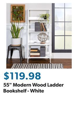 Sam's Club 55" modern wood ladder bookshelf - white offer