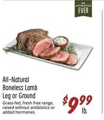 Sprouts Farmers Market All-natural boneless lamb leg or ground offer