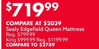 Big Lots Sealy edgefield queen mattress offer