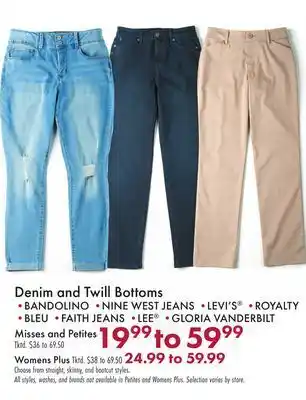 Boscov's Denim and twill bottoms offer