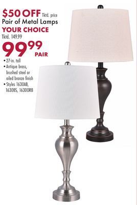 Boscov's Pair of metal lamps offer
