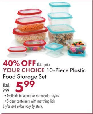 Boscov's 10-piece plastic food storage set offer