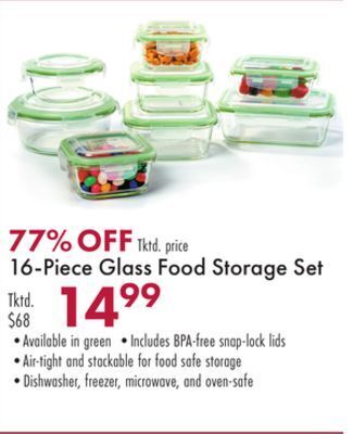 Boscov's 16-piece glass food storage set offer