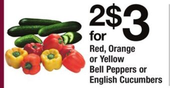 ACME Red, orange or yellow bell peppers or english cucumbers offer