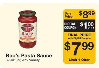 Fairway Store Market Rao's pasta sauce offer