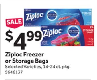 Stop&Shop Ziploc freezer or storage bags offer