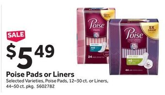 Stop&Shop Poise pads or liners offer