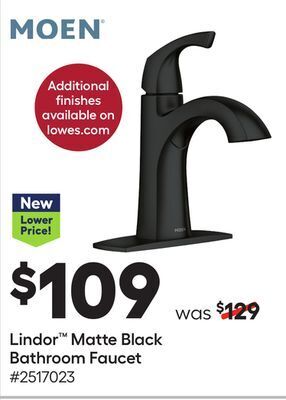 Lowe's Lindor™ matte black bathroom faucet offer