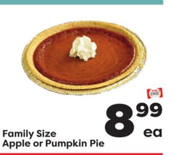 Weis Markets Family size apple or pumpkin pie offer