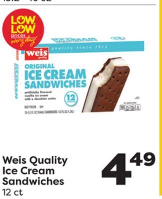 Weis Markets Weis quality ice cream sandwiches offer