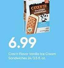 Stater Bros Crav'n flavor vanilla ice cream sandwiches offer