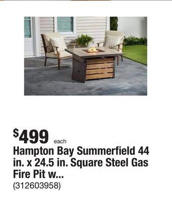 The Home Depot Hampton bay summerfield 44 in. x 24.5 in. square steel gas fire pit with wood-look tile top offer