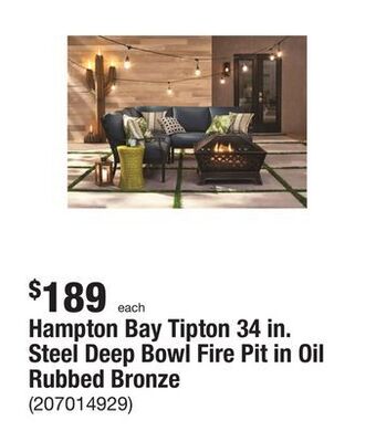 The Home Depot Hampton bay tipton 34 in. steel deep bowl fire pit in oil rubbed bronze offer