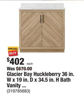The Home Depot Glacier bay huckleberry 36 in. w x 19 in. d x 34.5 in. h bath vanity in natural oak with white cultured marble top offer