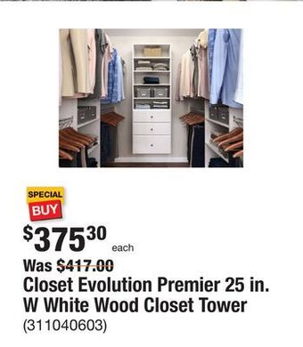 The Home Depot Closet evolution premier 25 in. w white wood closet tower offer