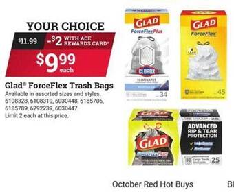 Ace Hardware Glad forceflex trash bags offer