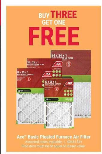Ace Hardware Ace basic pleated furnace air filter offer