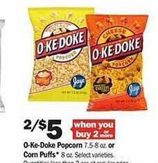 Meijer O-ke-doke popcorn or corn puffs offer