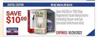 Commissary Two olay regenerist facial moisturizers including serum and eye offer