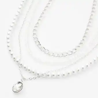 Claire's Silver rhinestone pearl chain multi strand necklace offer