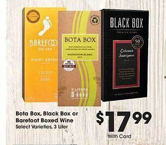 Ralphs Bota box, black box or barefoot boxed wine offer