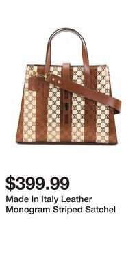 TJ Maxx Made in italy leather monogram striped satchel offer