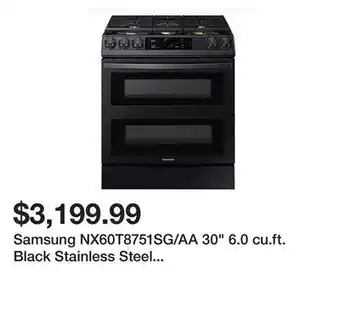Kmart Samsung nx60t8751sg/aa 30" 6.0 cu.ft. black stainless steel slide-in gas range with 5 burners and air fryer offer