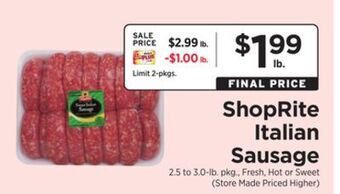 ShopRite Italian sausage offer