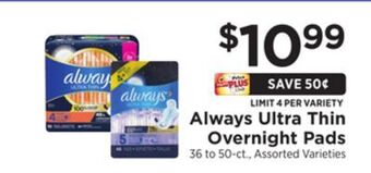 ShopRite Ultra thin overnight pads offer