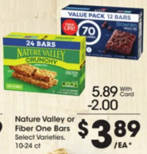 Kroger Nature Valley or Fiber One Bars offer