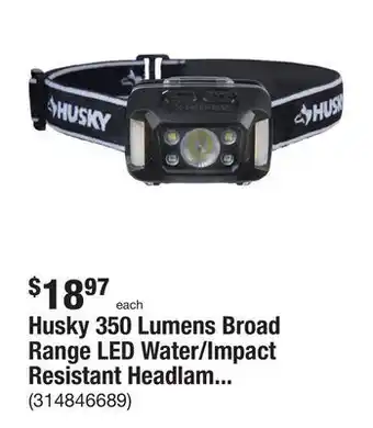 The Home Depot Husky 350 lumens broad range led water/impact resistant headlamp flashlight with 9 modes and batteries offer