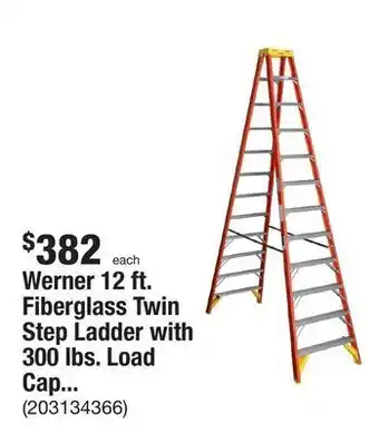 The Home Depot Werner 12 ft. fiberglass twin step ladder with 300 lbs. load capacity type ia duty rating offer