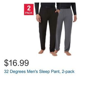 Costco 32 degrees men's sleep pant, 2-pack offer