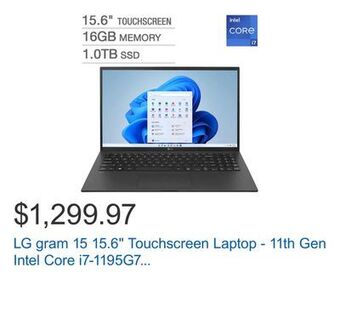 Costco Lg gram 15 15.6" touchscreen laptop - 11th gen intel core i7-1195g7 - 1080p - windows 11 offer