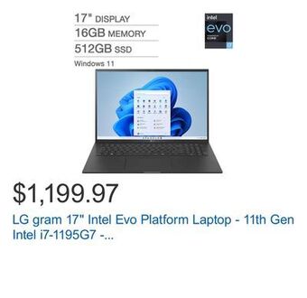 Costco Lg gram 17" intel evo platform laptop - 11th gen intel i7-1195g7 - 2560 x 1600 display - windows 11 offer