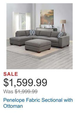 Costco Penelope fabric sectional with ottoman offer