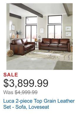 Costco Luca 2-piece top grain leather set - sofa, loveseat offer