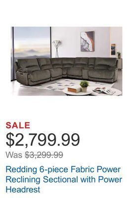 Costco Redding 6-piece fabric power reclining sectional with power headrest offer
